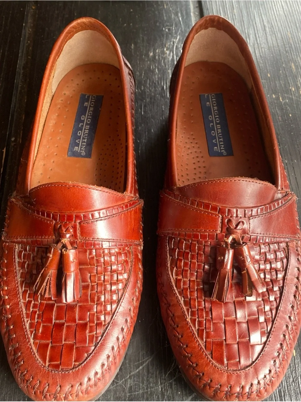 Giorgio Brutini Woven Tassel Loafers in Cognac